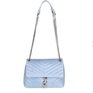 Rebecca Minkoff Light Blue Leather Edie Flap Bag with Dustbag